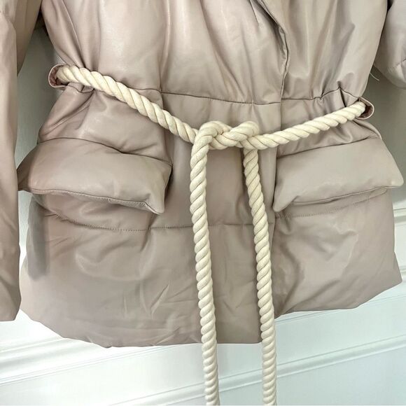 A.L.C. Liam Faux Leather Puffer Jacket Size Small in Fog Cream NEW with tags - Picture 7 of 16